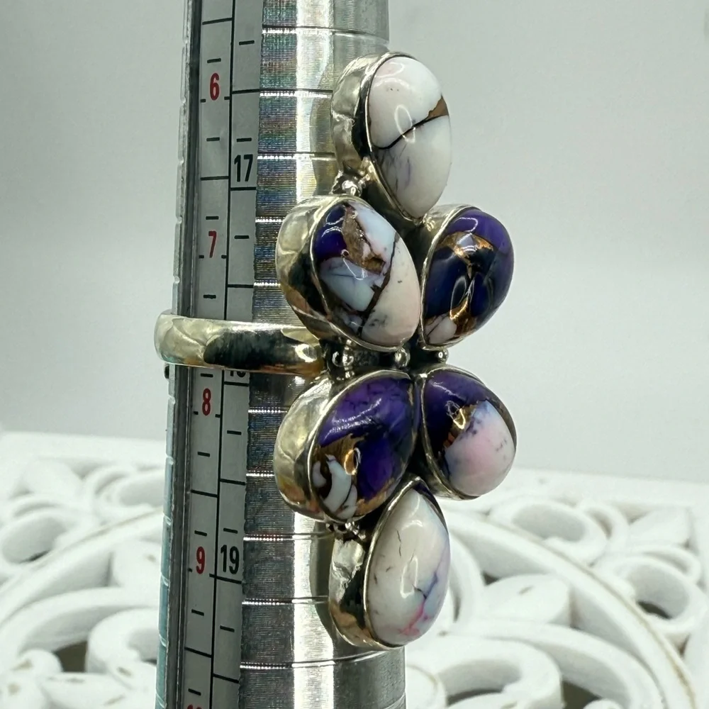 Sterling Silver Purple Dahlia Statement Ring – Size 8 Adjustable